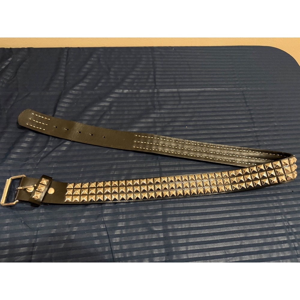 Hot Topic Black 3 Row Silver Pyramid Studded Punk Belt Size 38 Emo Grunge
